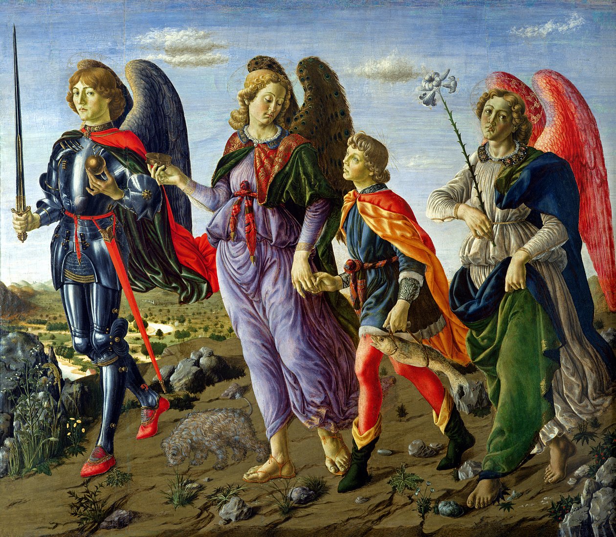 De tre ärkeänglarna och Tobias (tempera på panel) av Francesco Botticini
