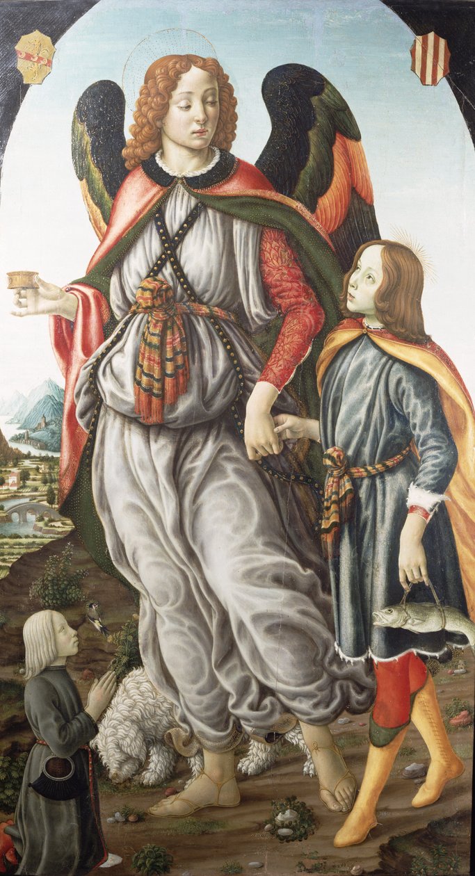 Tobias och ärkeängeln Rafael (tempera på panel) av Francesco Botticini