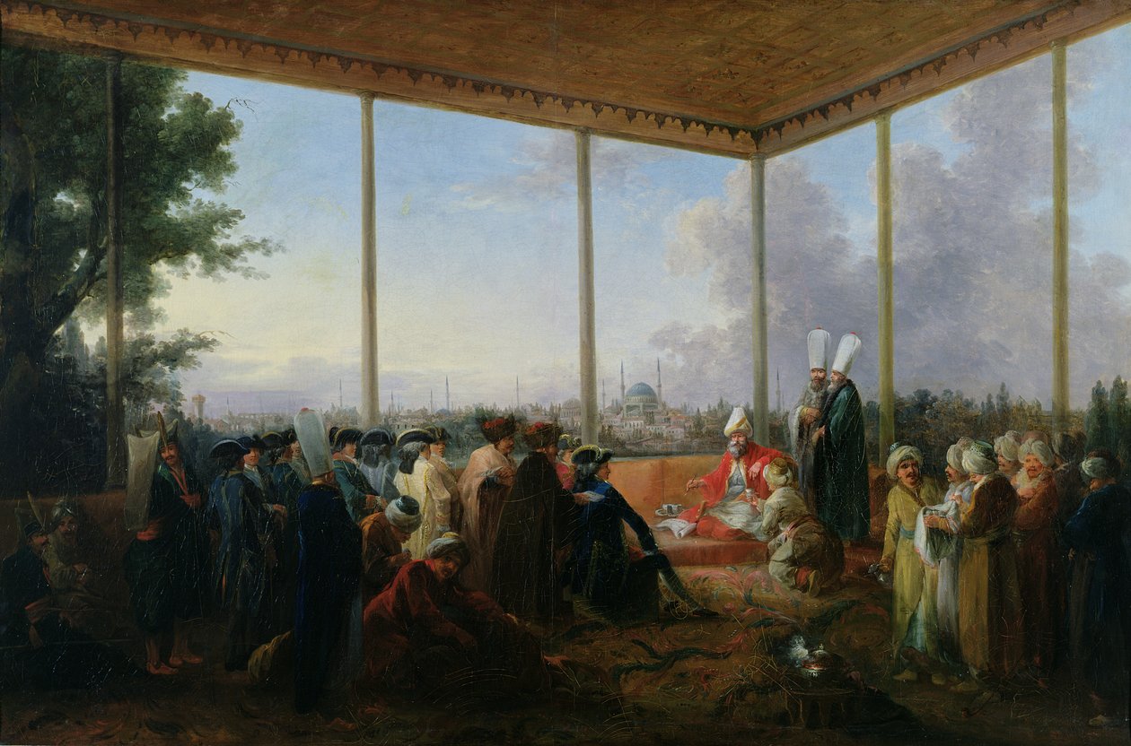 Publik ges i Konstantinopel av storvesiren Aimali Carac för Francois-Emmanuel Guignard (1735-1821) Comte de Saint-Priest, 18 mars 1779 av Francesco Giuseppe Casanova