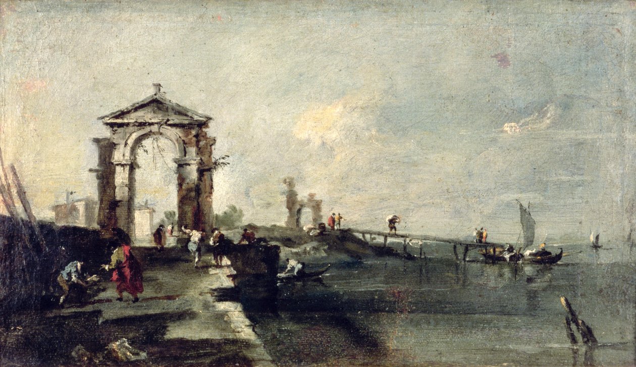 Capriccio med båge och landningsplats, ca 1750 av Francesco Guardi
