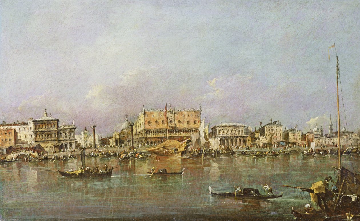Dogepalatset och utsikt över Markusbassängen, Venedig av Francesco Guardi