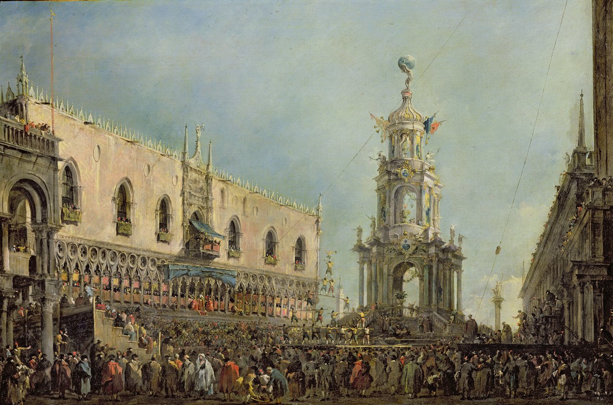 Dogen tittar på festivalen för fet torsdag på Piazzetta di San Marco, 1766-70 av Francesco Guardi