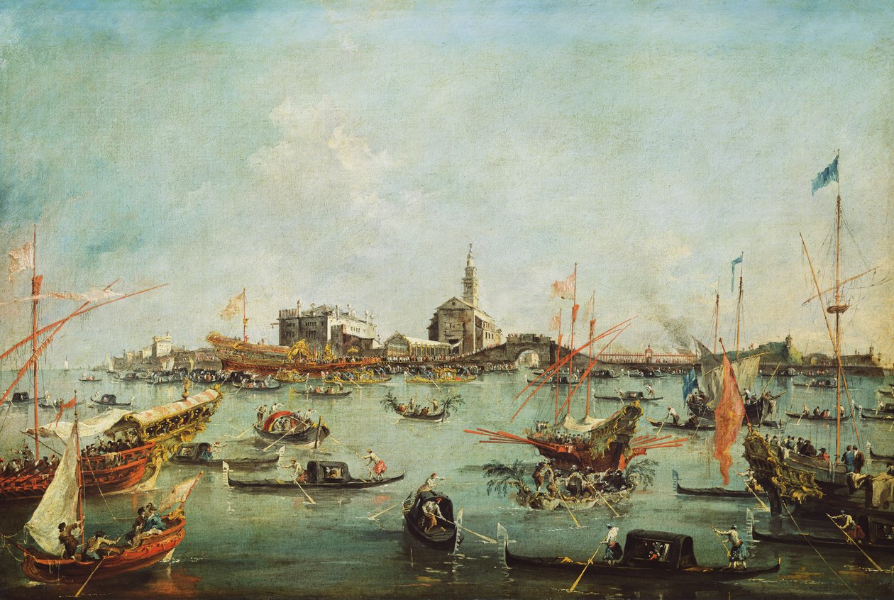 Dogen på Bucentaur framför San Nicolò del Lido, på Kristi himmelsfärdsdag, ca 1766-70 av Francesco Guardi
