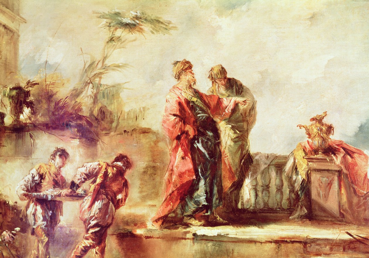 Tobias bröllop, detalj från en serie paneler på orgelbräckningen som föreställer scener ur historien om Tobias, 1750-53 av Francesco Guardi