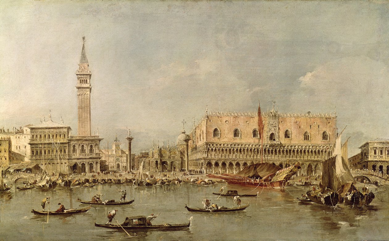 Piazzetta og Palazzo Ducale fra San Marco-bassinet swed av Francesco Guardi