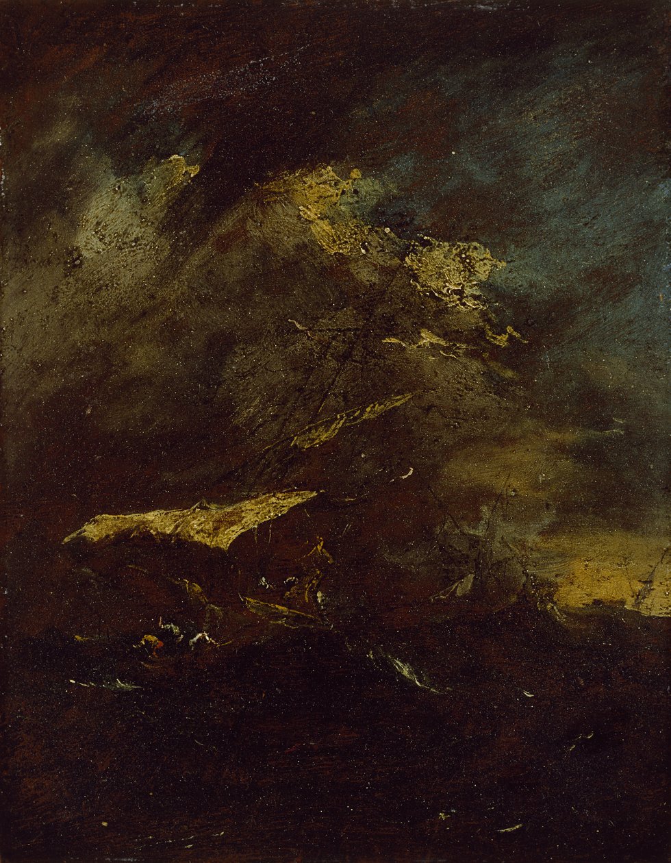 Två fartyg i en storm (olja på panel, monterad som en teckning) av Francesco Guardi