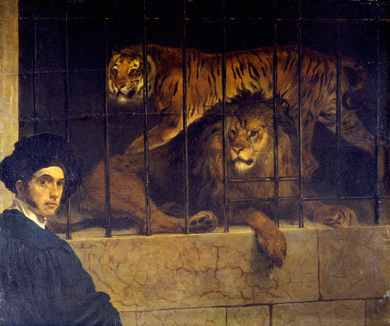 Självporträtt med tiger och lejon av Francesco Hayez