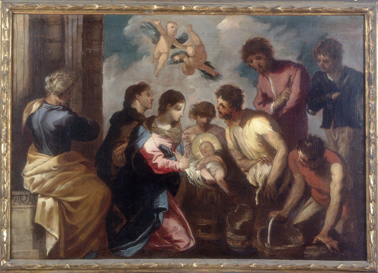 Tillbedjan av herdarna, verk av Francesco Maffei, konserverat på Galleria Estense i Modena av Francesco Maffei