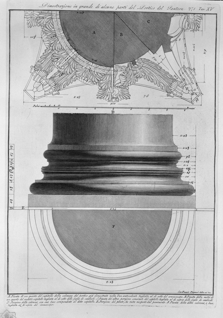 Stor demonstration av vissa delar av Pantheons Portico av Francesco Piranesi