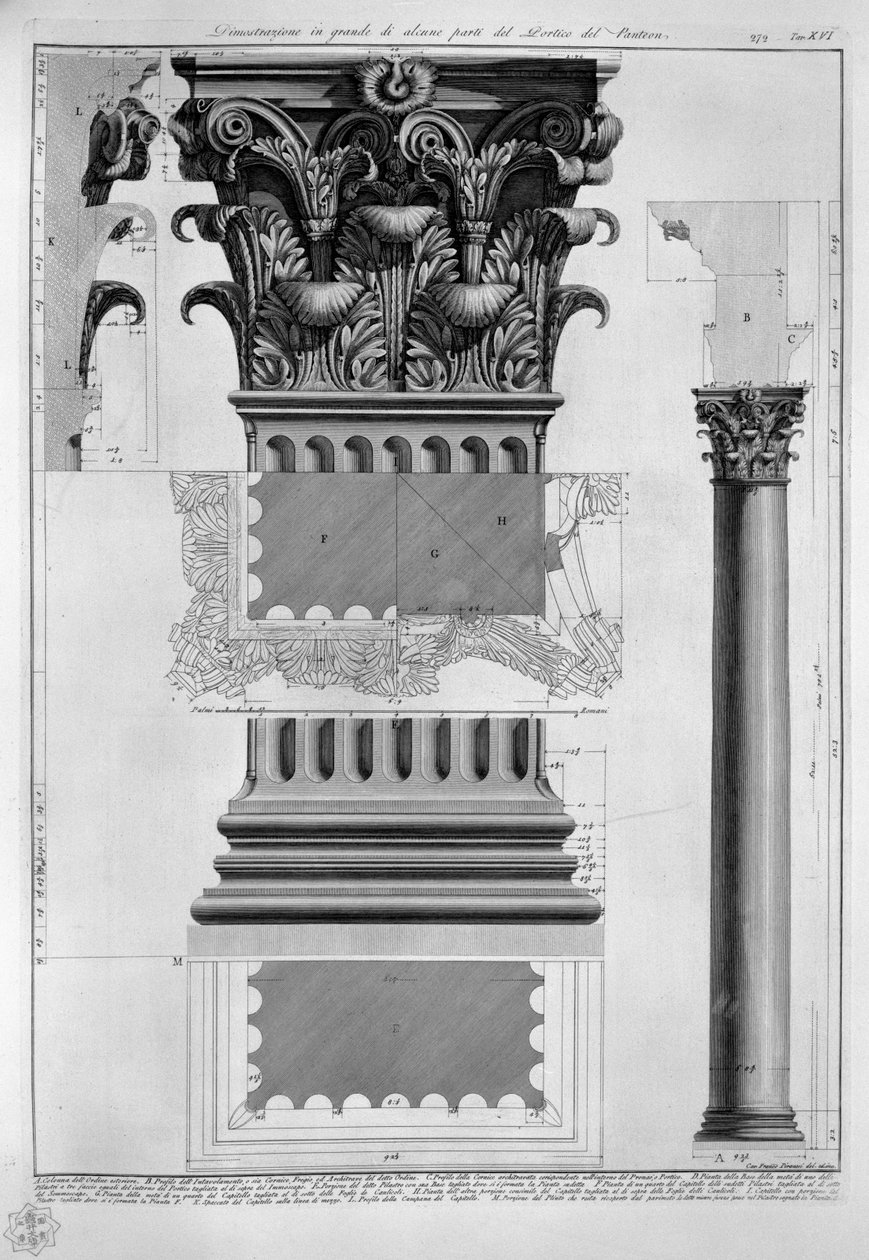 Stor demonstration av vissa delar av Pantheons Portico av Francesco Piranesi