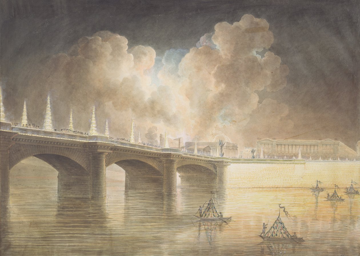Fyrverkerier på Place de la Concorde för årsdagen av 18 Brumaire (9 november 1799) av Francesco Piranesi