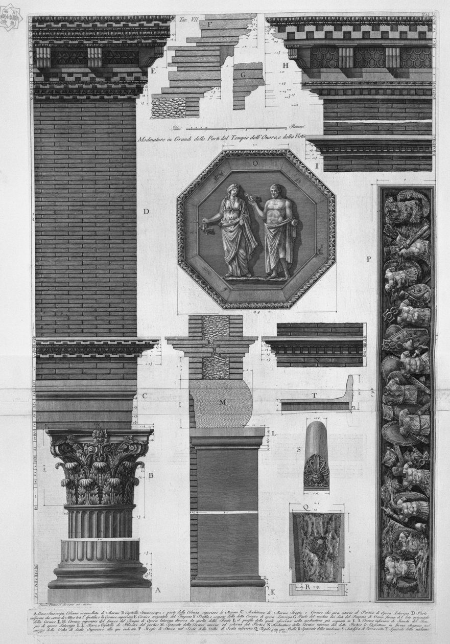 Stora lister av delar av hederstempelet och av dygden av Francesco Piranesi