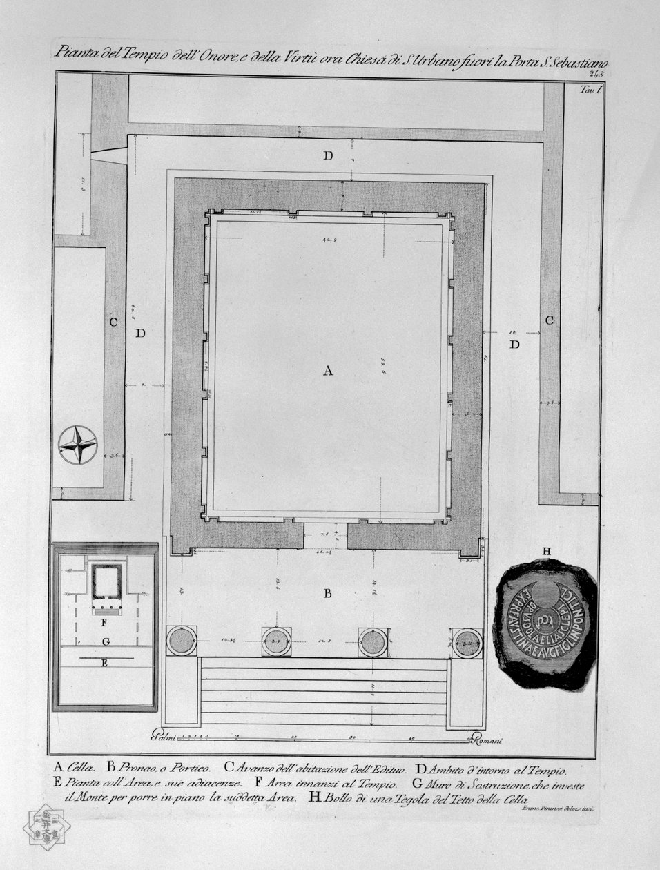 Plan för hederstemplet och dygden, nu kyrkan S. Urbano utanför Porta S. Sebastiano av Francesco Piranesi