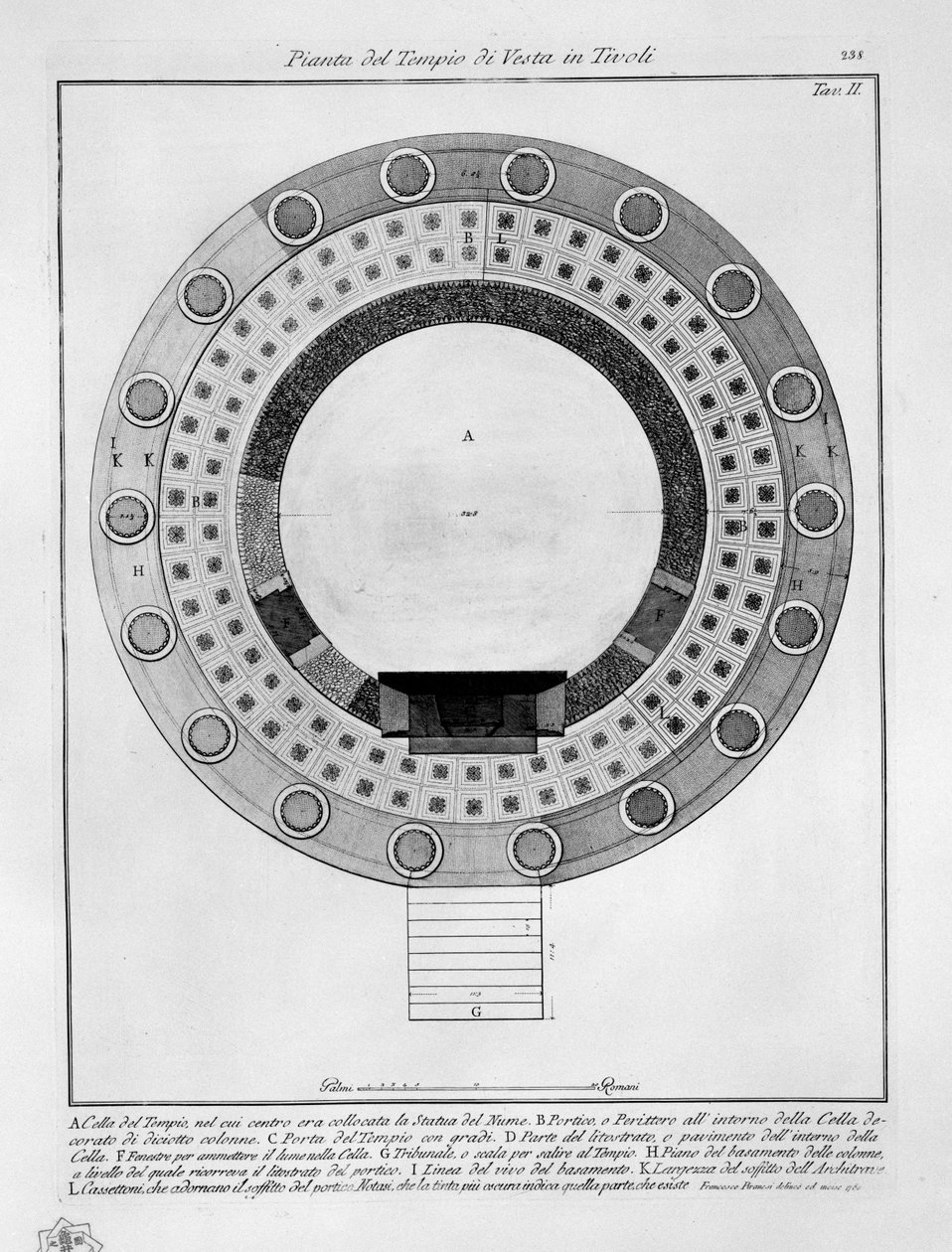 Plan för templet Vesta i Tivoli av Francesco Piranesi