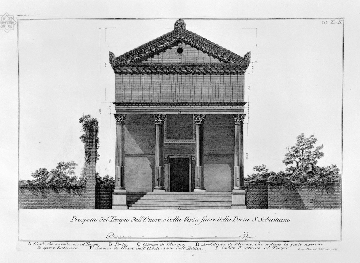 Prospekt på hedertemplet och dygden utanför Porta S. Sebastiano av Francesco Piranesi