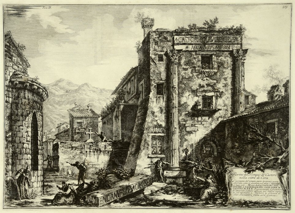 Ruins of the Temple of Castori, from the album Antiquities of Cora av Francesco Piranesi