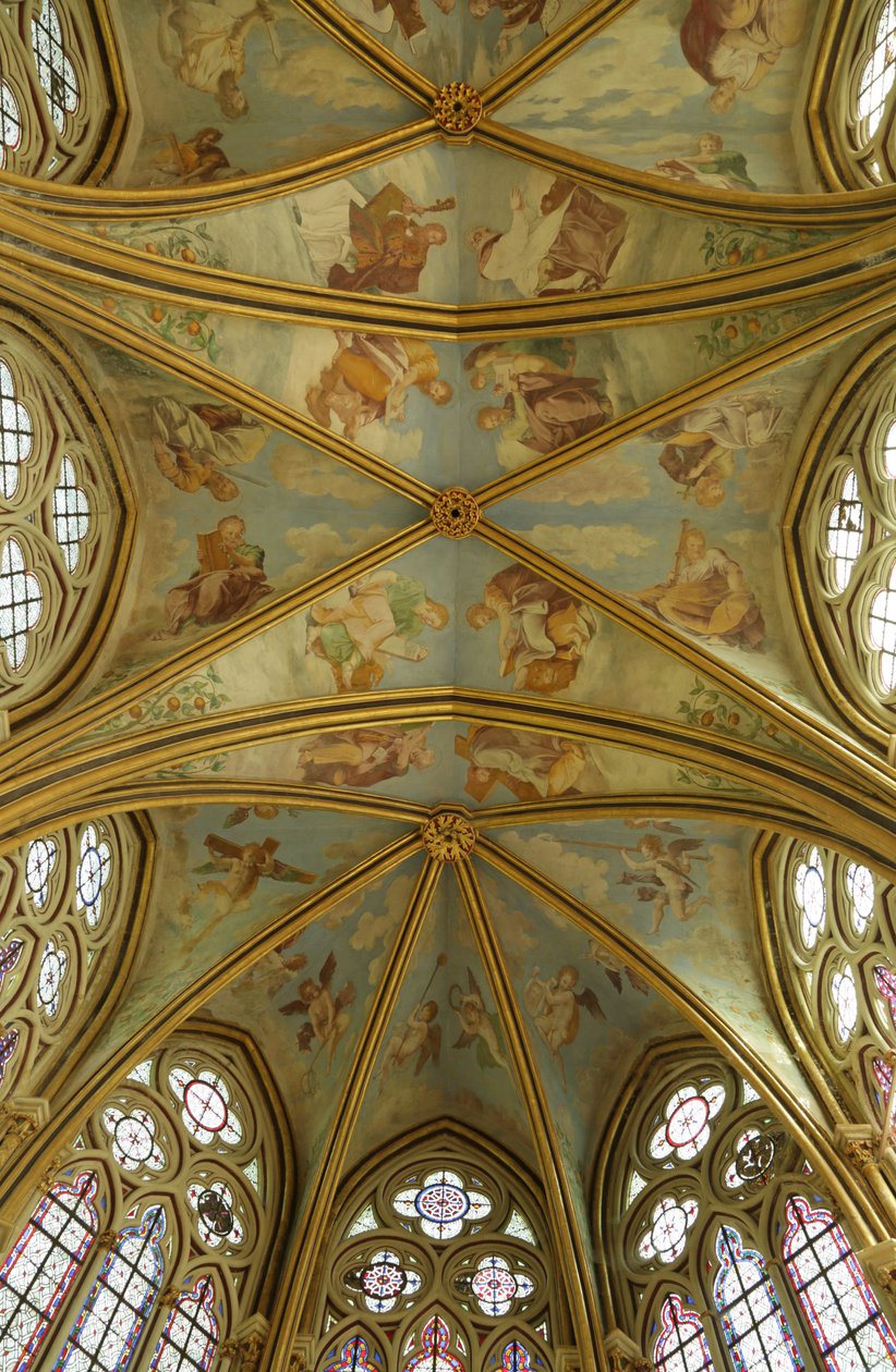 Valven av Rayonnant Chapel of the Abbey med renässansmålningar, 1200-1500-talet av Francesco Primaticcio
