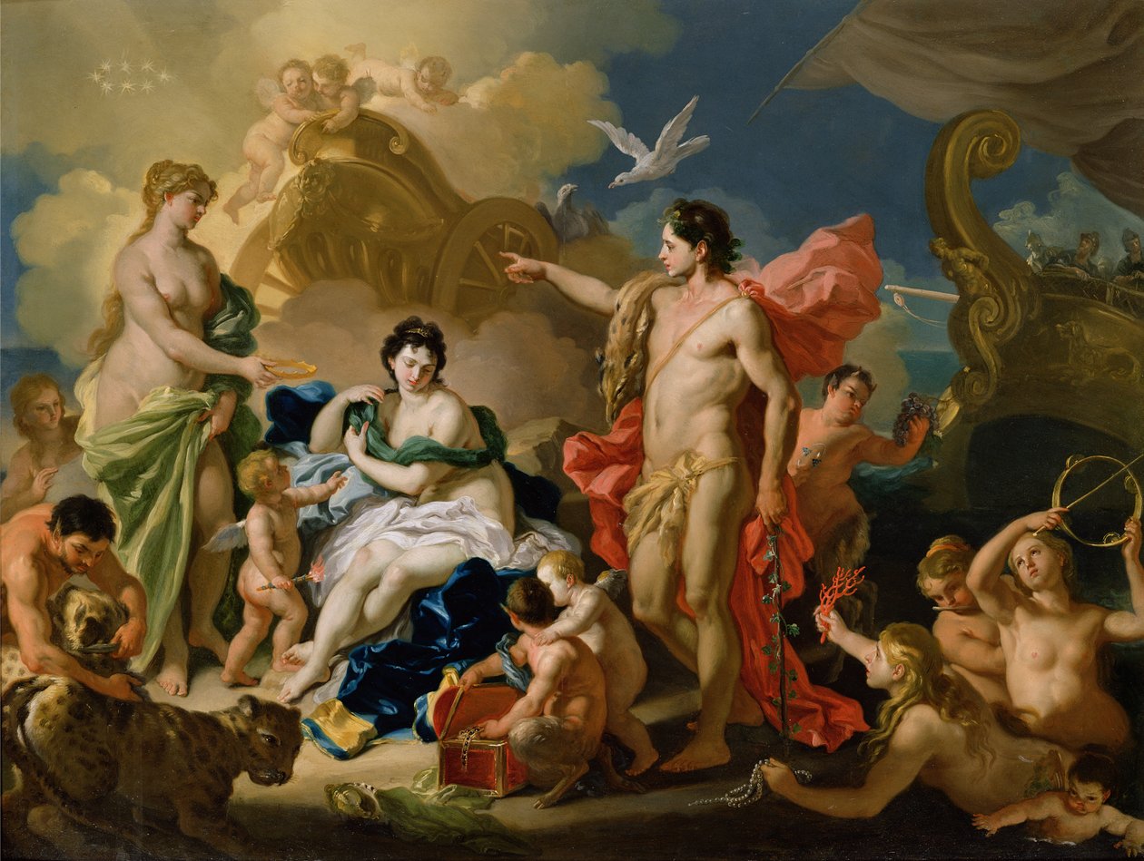 Bacchus och Ariadne (olja på koppar) av Francesco Solimena