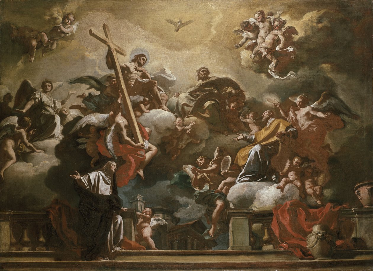 Vision om treenigheten med SS. Philip Neri och Francesca Romana, 1700-talet av Francesco Solimena