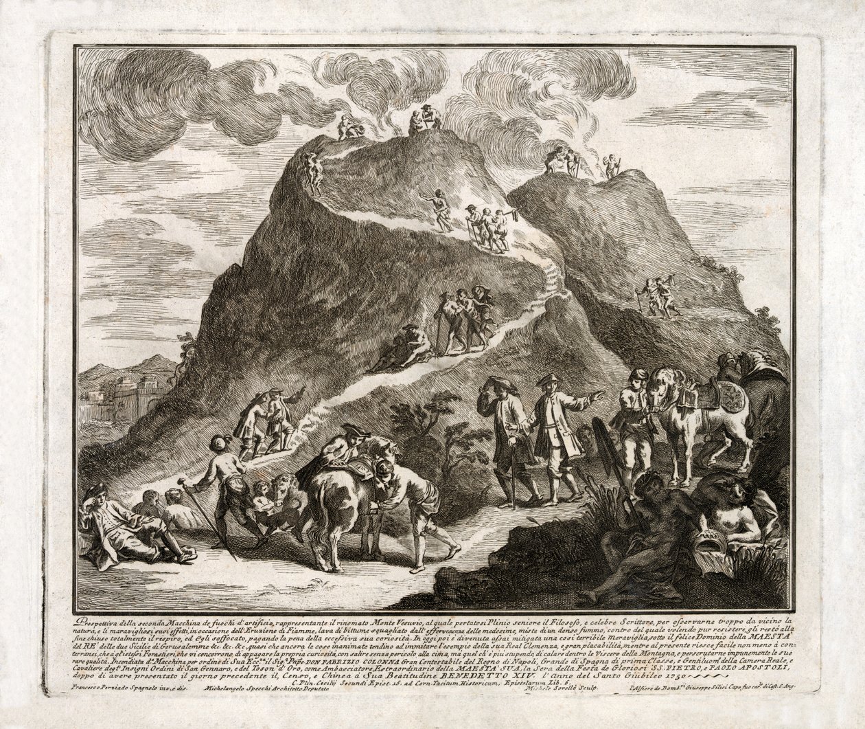Perspektiv av det andra utbrottet av Vesuvius, publicerad 1750 av Francesco Spagnolo Perziado