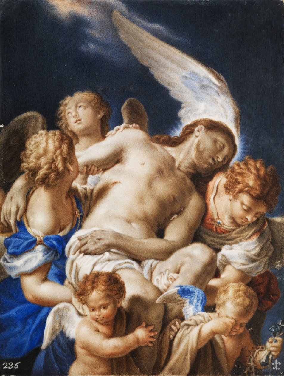 Angels carrying the corpse of Christ av Francesco Trevisani