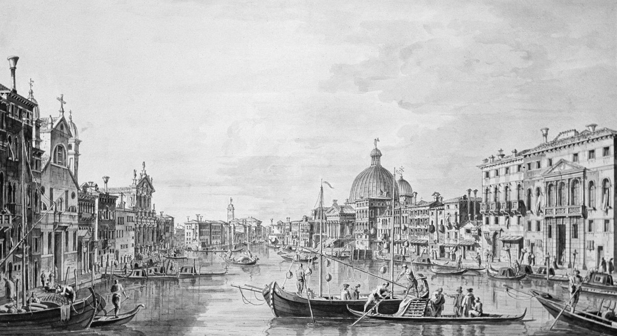 Utsikt över Canal Grande, Venedig, ca 1800 (penna och bläcktvätt) av Francesco Triconi