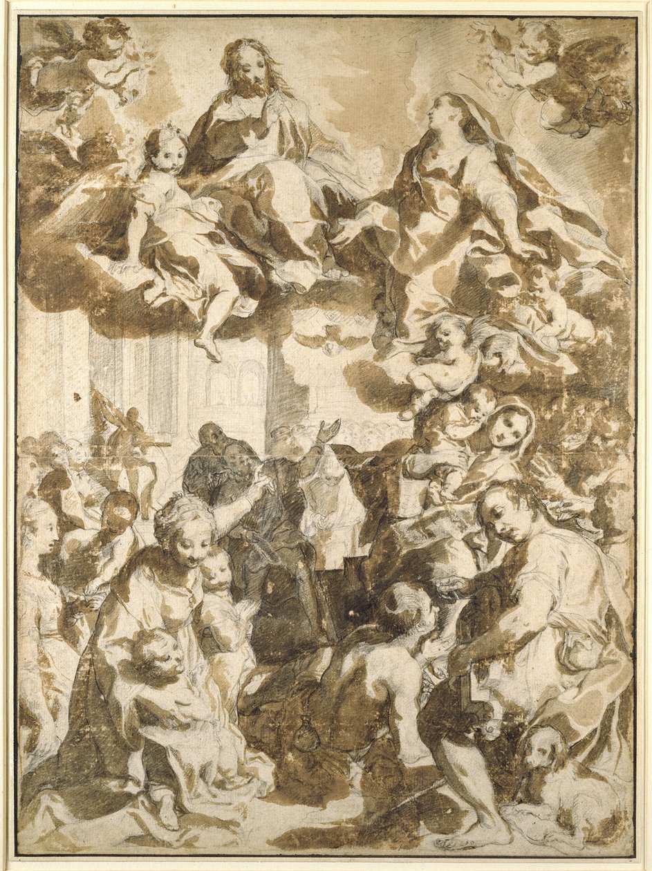 Madonna del Popolo, efter Barocci (svart krita med brunaktig tvätt på beige papper) av Francesco Vanni