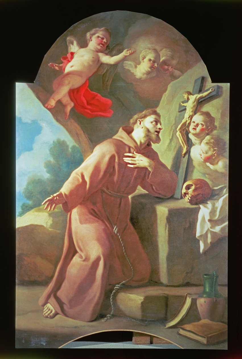 St. Franciskus av Assisi (en i ett par, panel) av Francesco de Mura