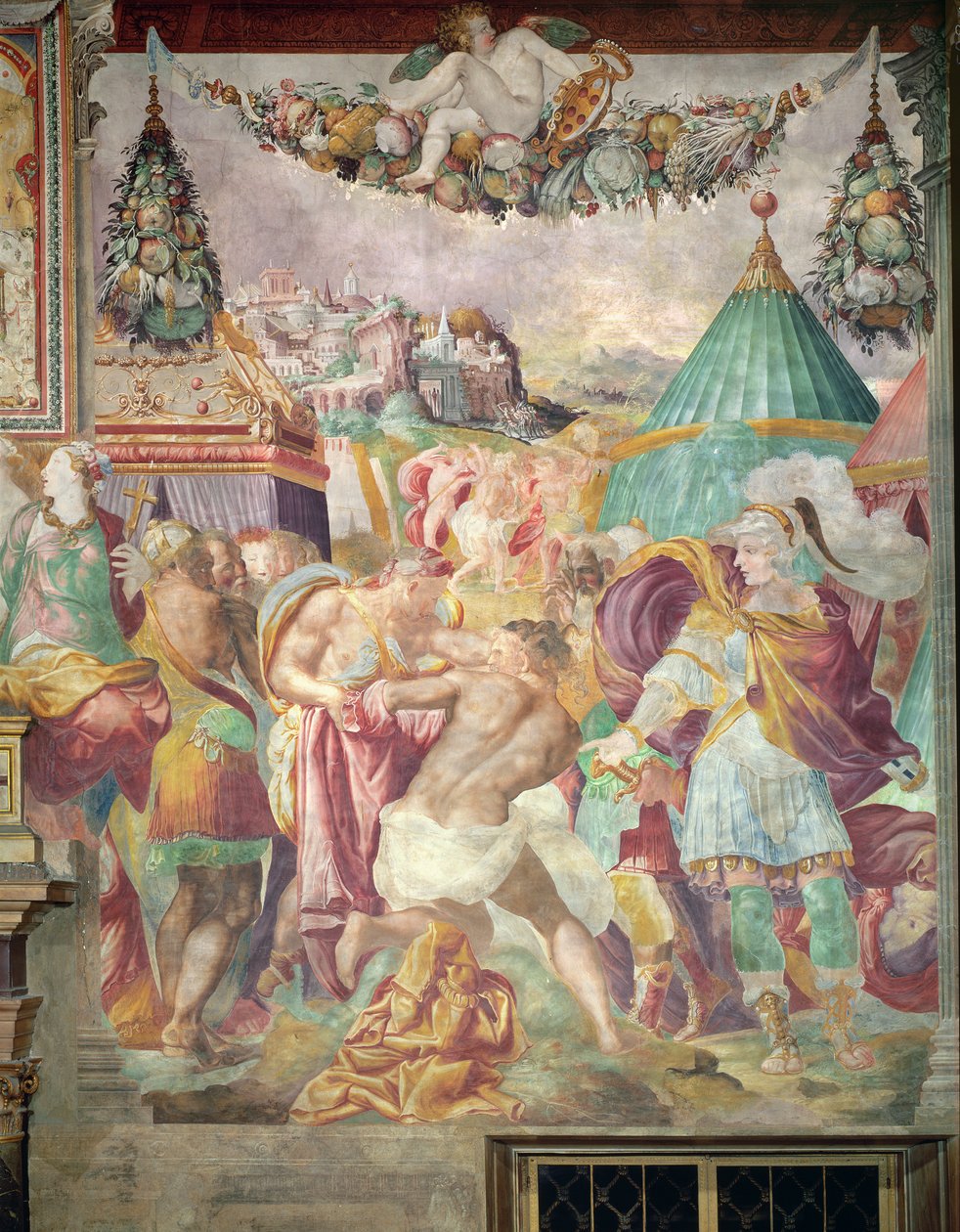 Marcus Furius Camillus (447-365 f.Kr.) straffar mästaren av Falerii 394 f.Kr., från Sala dell