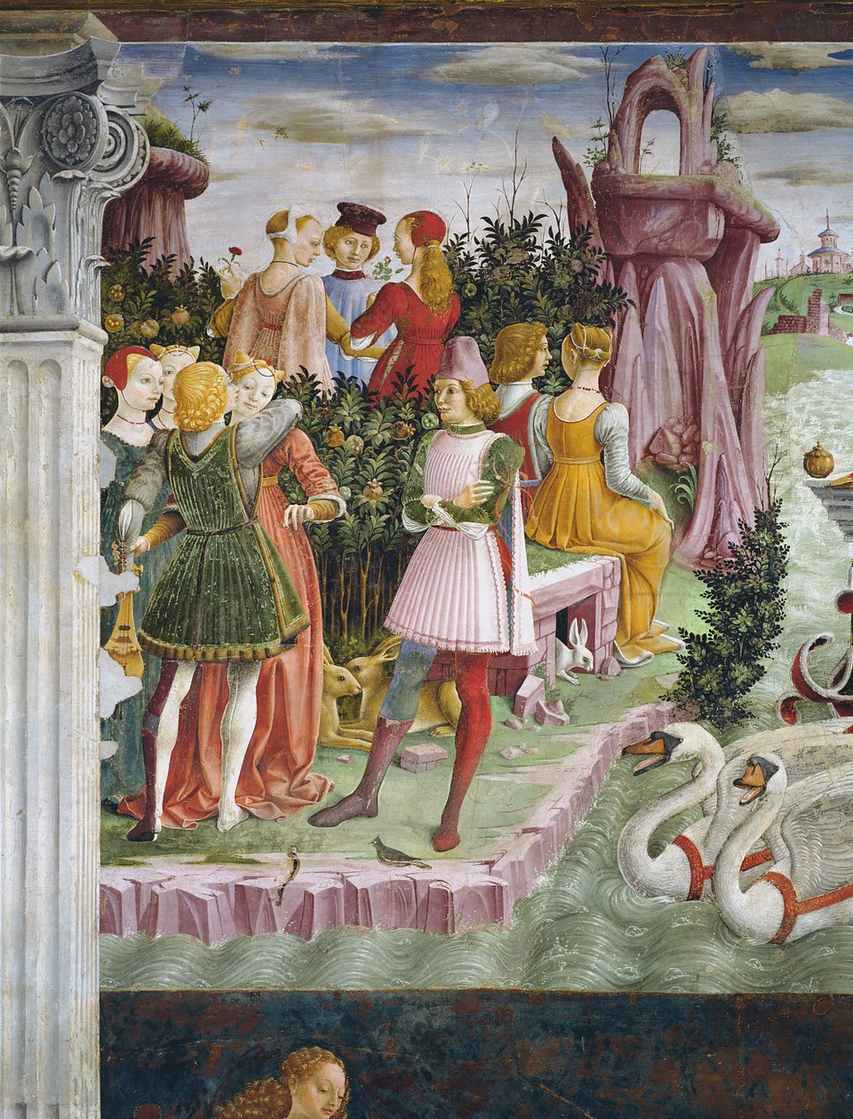 Venus triumf: April från månadernas rum, detalj från vänster sida, ca 1467-70 av Francesco del Cossa