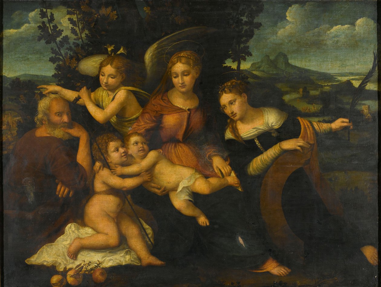 Den heliga familjen med Sankta Katarina av Francesco (1482/3-1562) Torbido