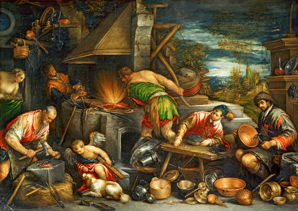 La Forge de Vulcain - Vulcans smedja ... av Francesco (1549-92) Bassano