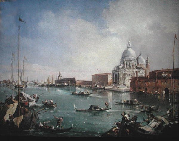 Canal Grande med utsikt över Santa Maria della Salute och Dogana (olja på duk) av Francesco (attr. to) Guardi