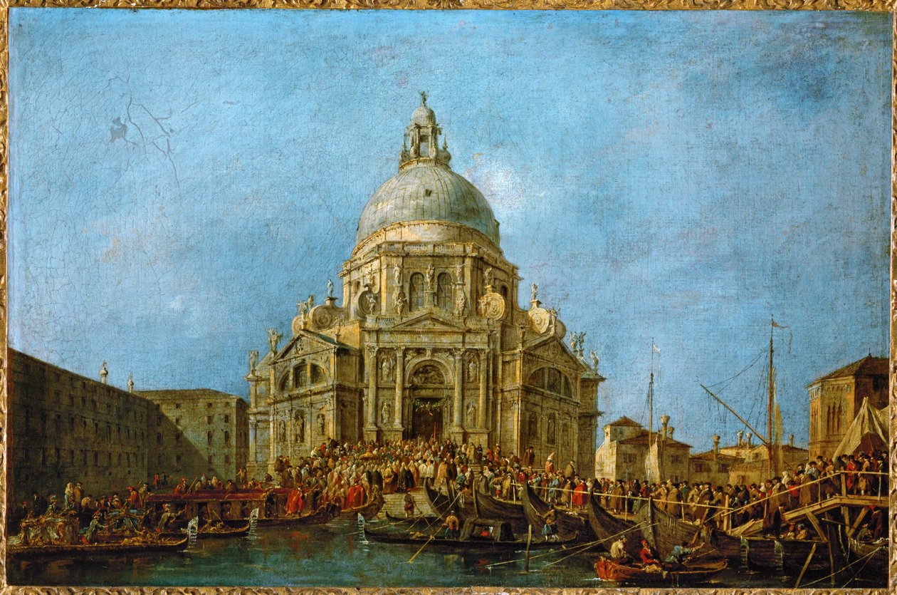 Doge besöker La Salute den 21 november, dagen till minne av slutet på pesten 1630 ... av Francesco (circle of) Guardi