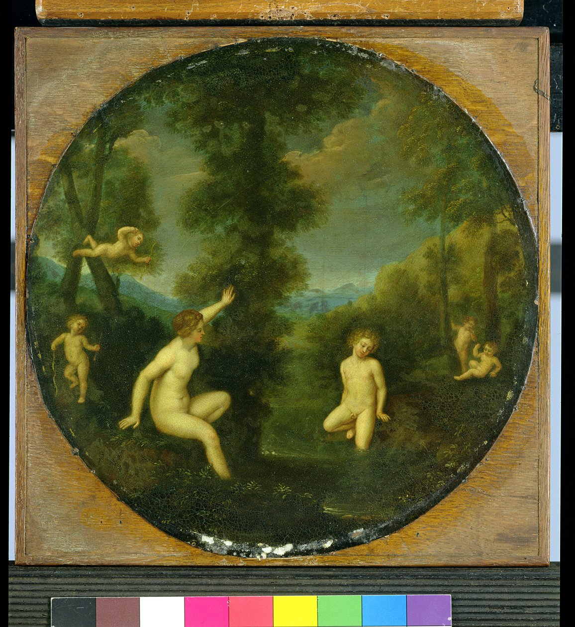Nymfen Salmacis och Hermafroditen (olja på koppar) av Francesco (studio of) Albani