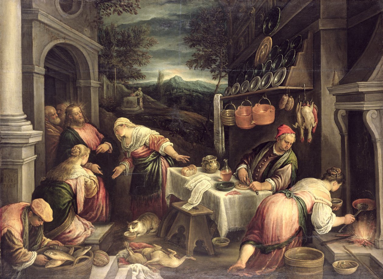 Jesus with Mary and Martha,  av Francesco Bassano