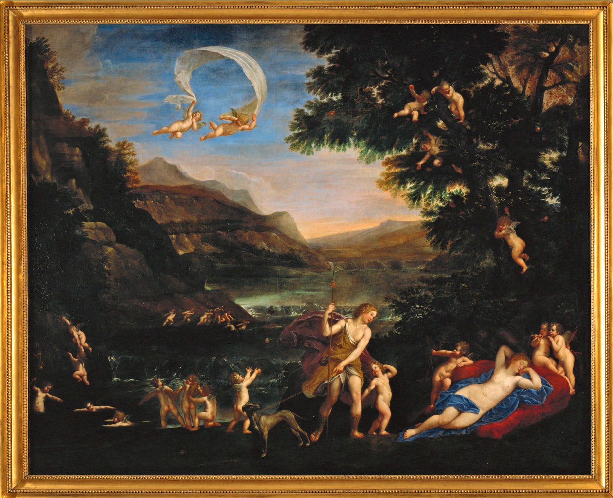 Adonis conduit pres de Venus par les Amours - kärleksgudarna leder Adonis mot Venus ... av Francesco Albani