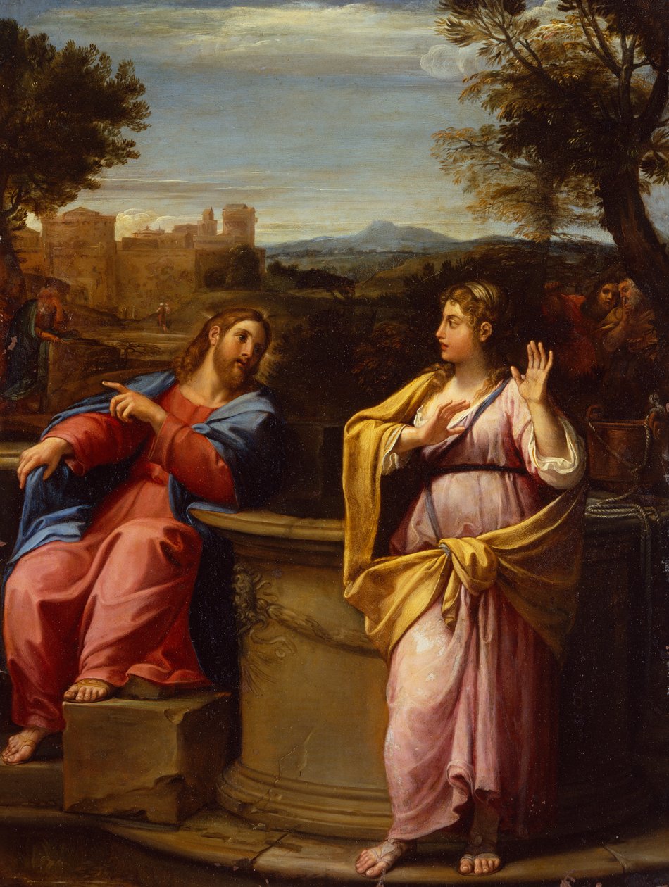 Kristus och Samariens kvinna vid brunnen (olja) av Francesco Albani