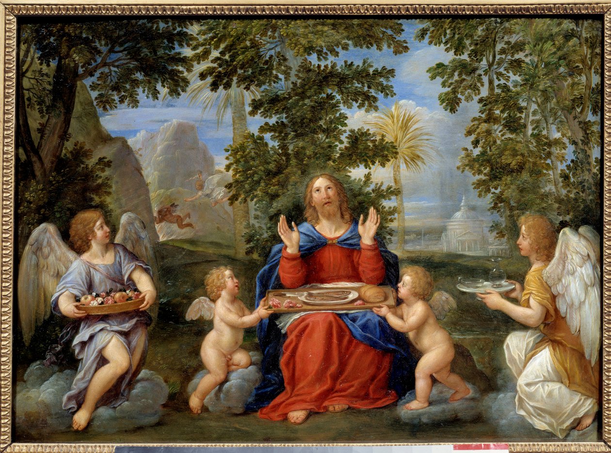 Kristus betjänad av änglar - Målning av Francesco Albani dit l