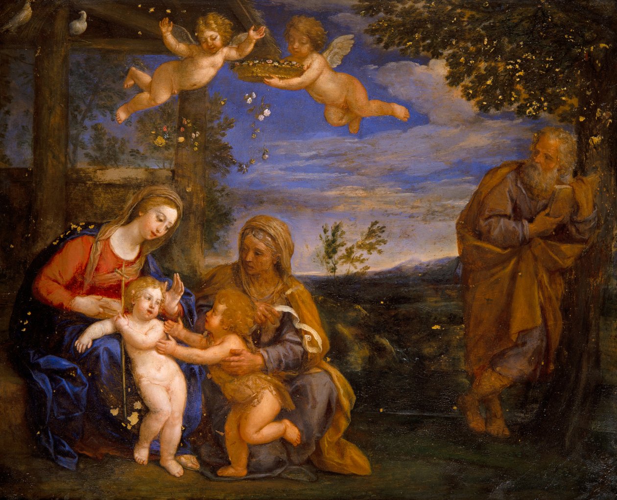 Den heliga familjen med S:ta Elisabeth och S:t Johannes (olja på koppar) av Francesco Albani