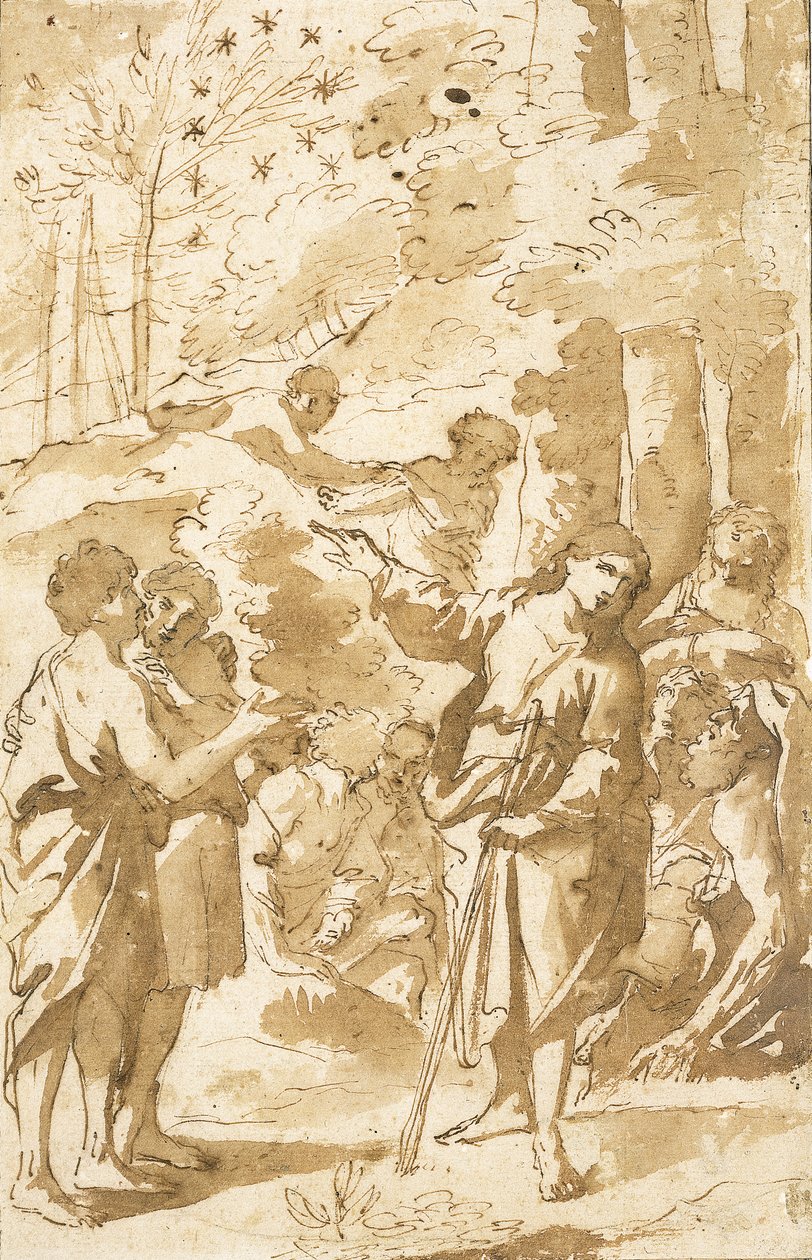 Josef berättar sin dröm för sin far och sina bröder och pekar på elva stjärnor på himlen av Francesco Albani