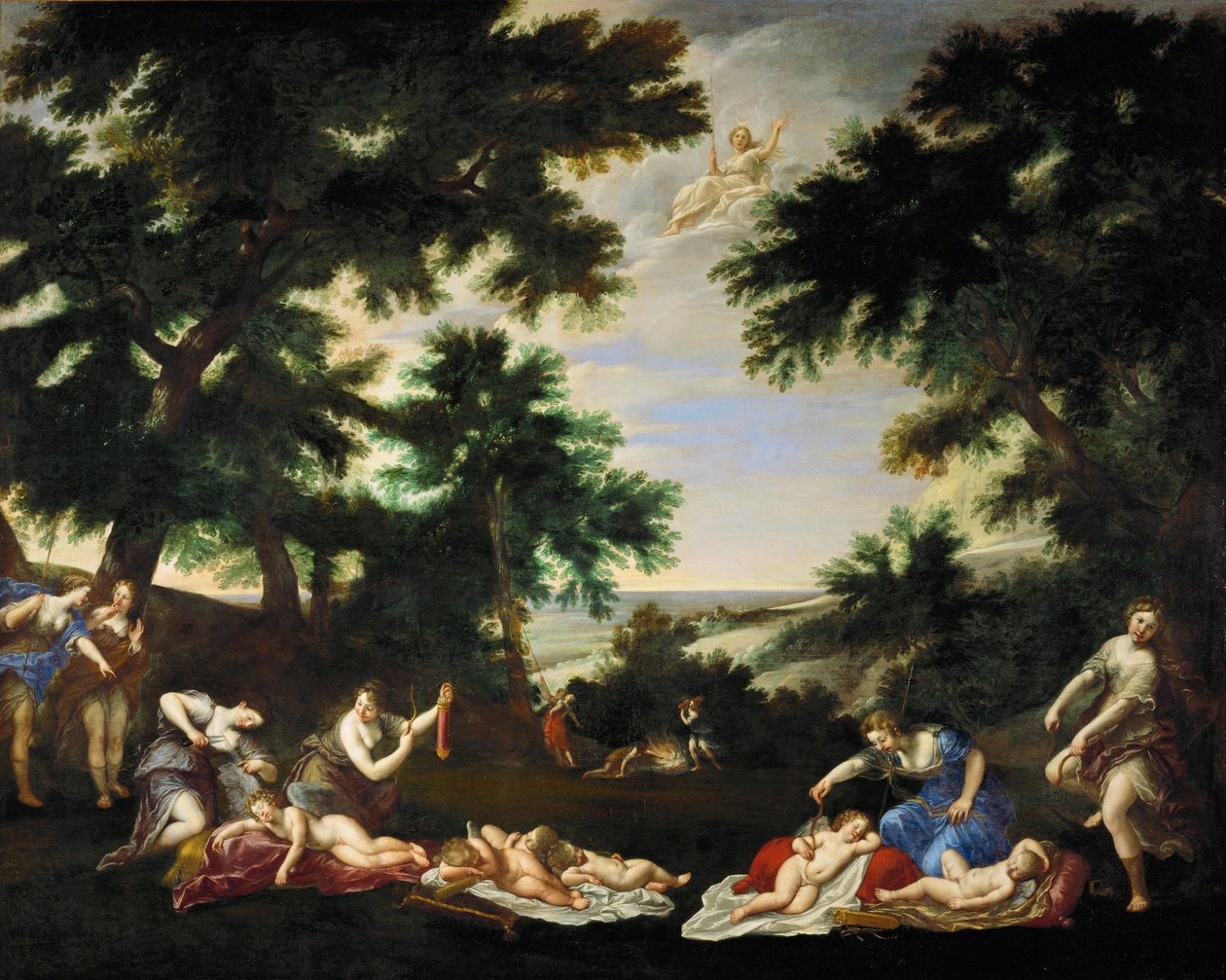 Kärleksgudar avväpnade av Dianas nymfer ... av Francesco Albani