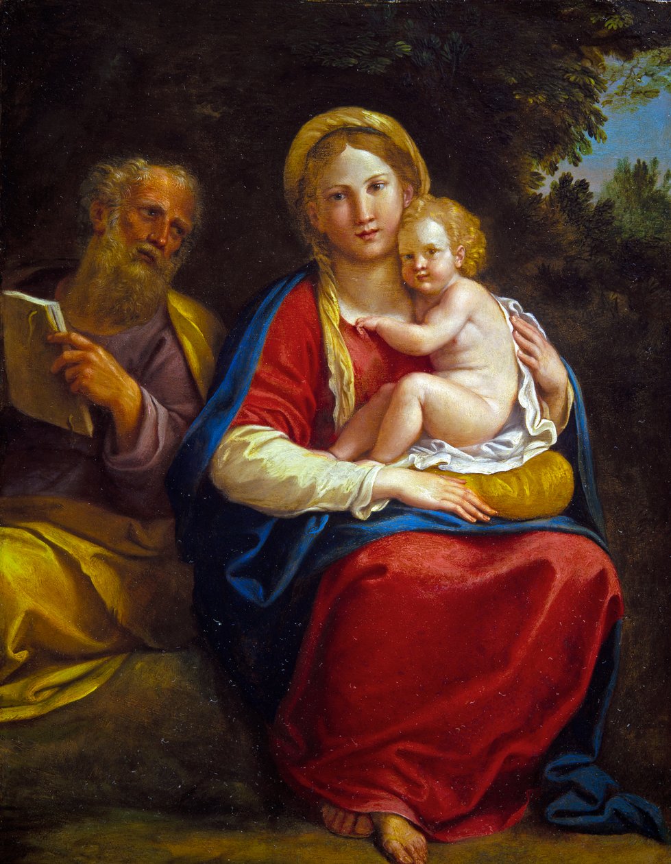 Den heliga familjen (olja på koppar) av Francesco Albani