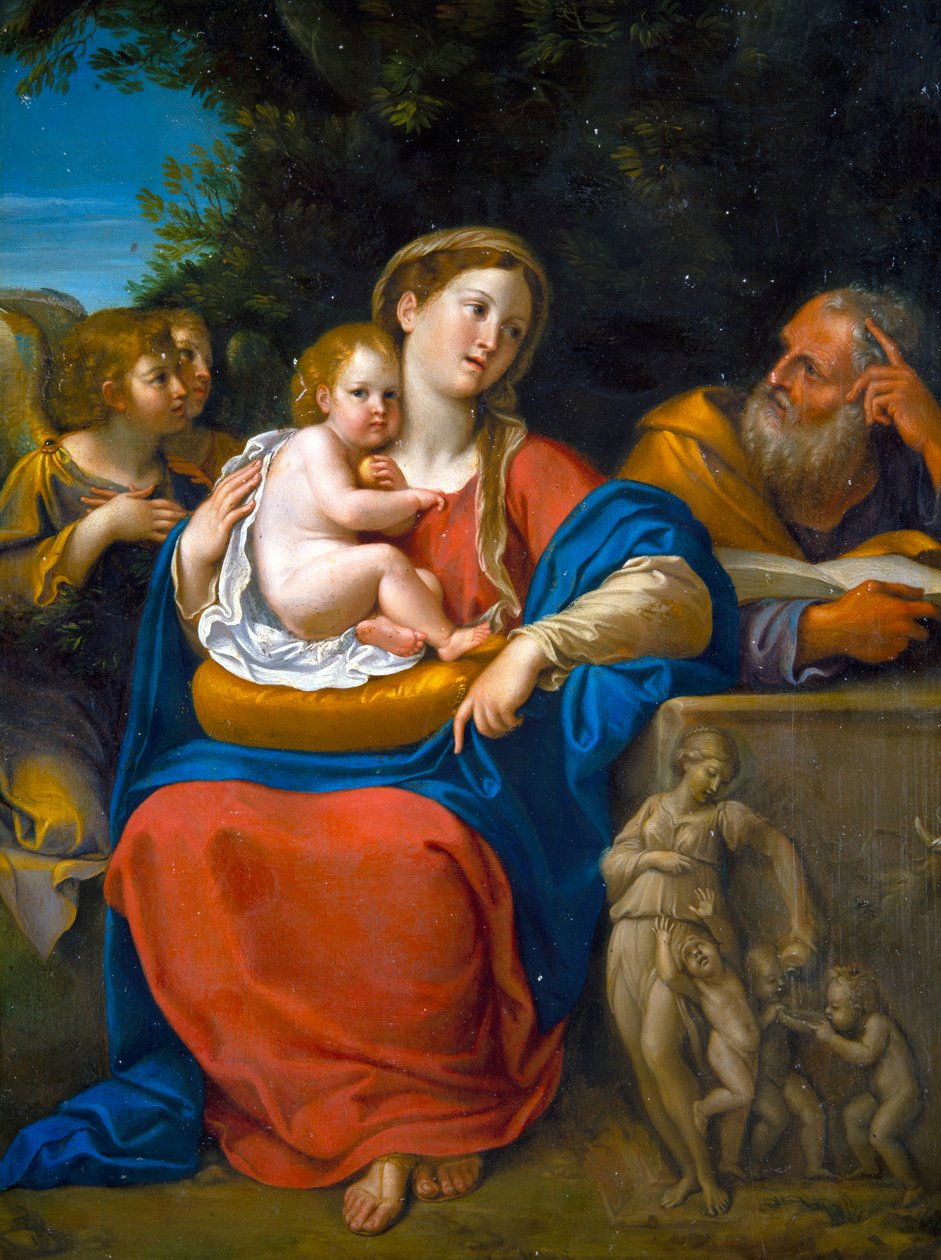 Den heliga familjen (olja på metall) av Francesco Albani