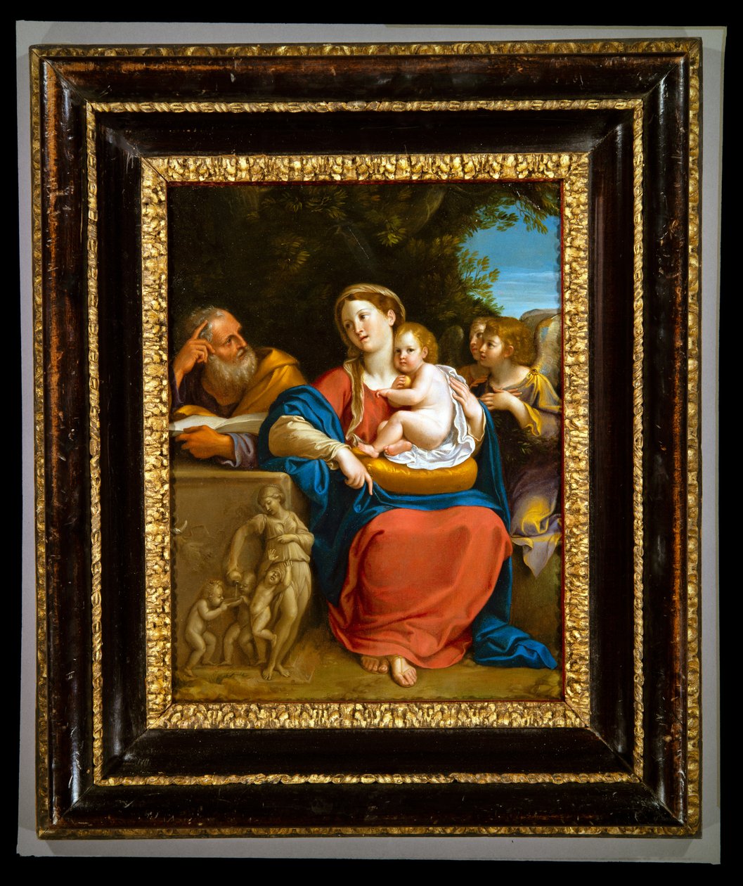 Den heliga familjen (olja på metall) av Francesco Albani