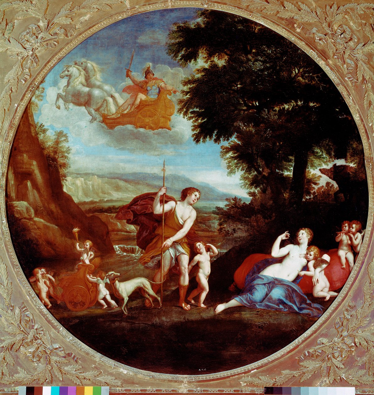 Venus och Adonis Målning av Francesco Albani (1578-1660) sa det albanska 1600-talets Rom, Galleria Borghese av Francesco Albani