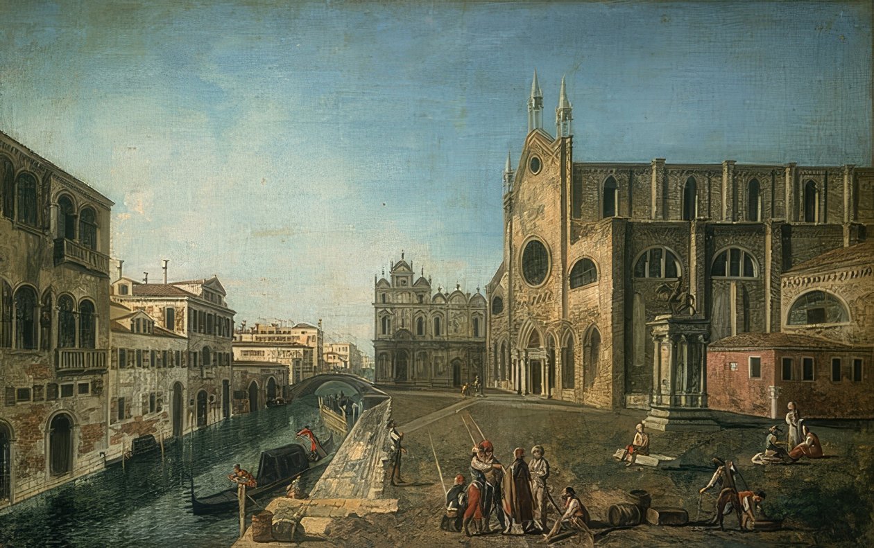 Utsikt över Venedig med kyrkan Santi Giovanni e Paolo. 1735-1740 av Francesco Albotto