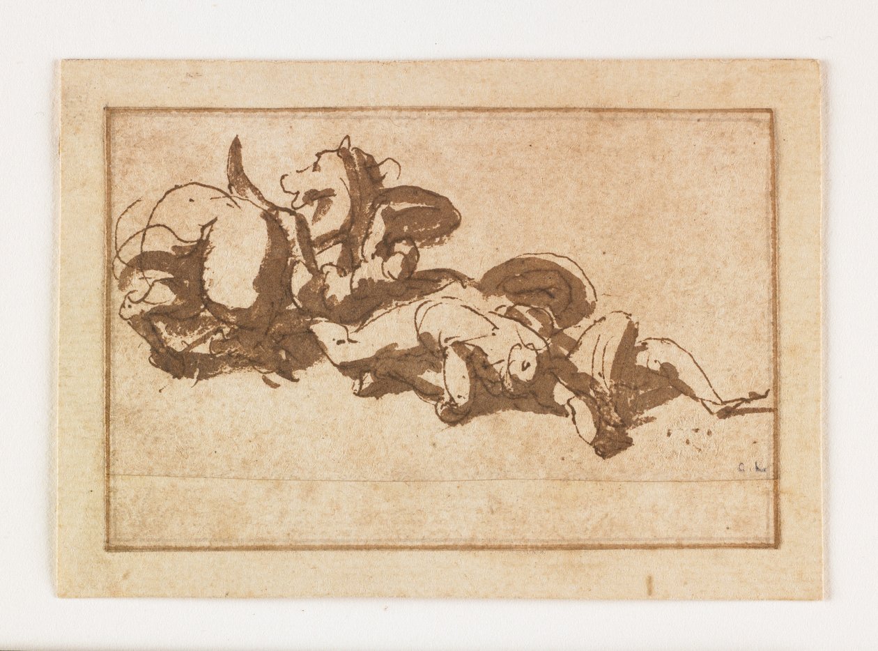 Studie av två döda figurer och en häst (penna och brunt bläck och tvätt) av Francesco Allegrini