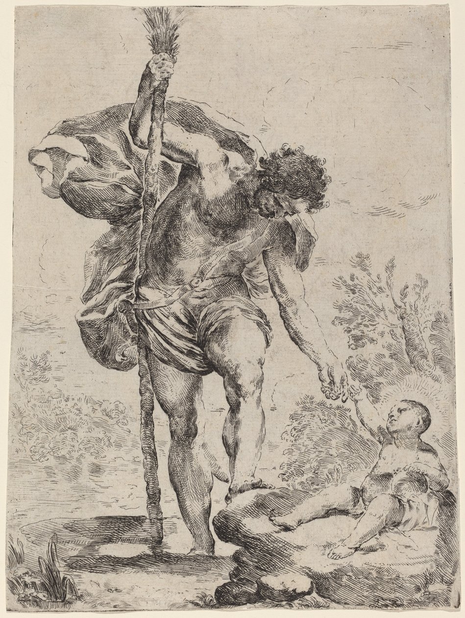 Sankt Christopher som ger sin hand till Jesusbarnet, 1650-talet. av Francesco Amato
