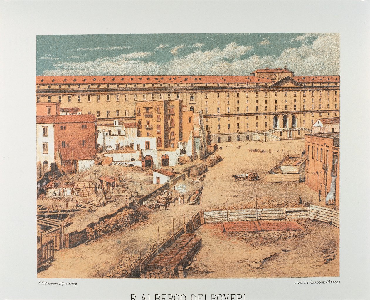 Italien, Neapel, Albergo dei Poveri (Hospice för de fattiga) 1889 (litografi) av Francesco Aversano